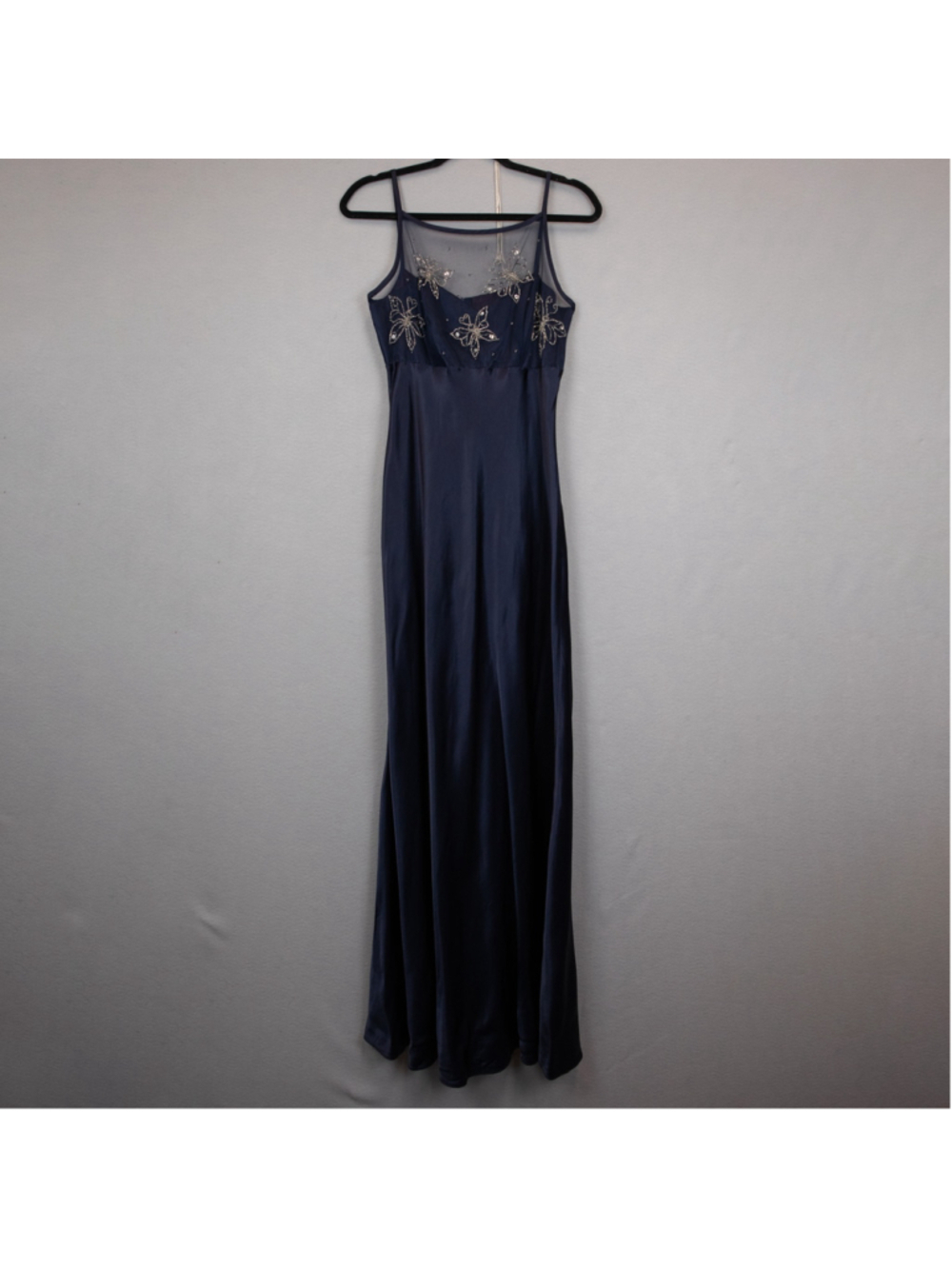 Vintage 90's Morgan and Co. navy silver butterfly beaded formal dress-9